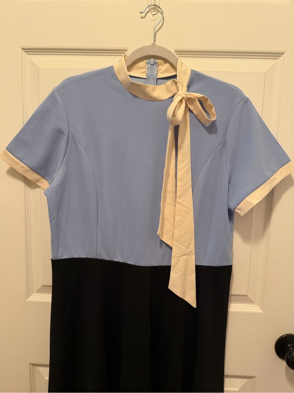 Colorblock Midi Dress with Cream Neck Tie